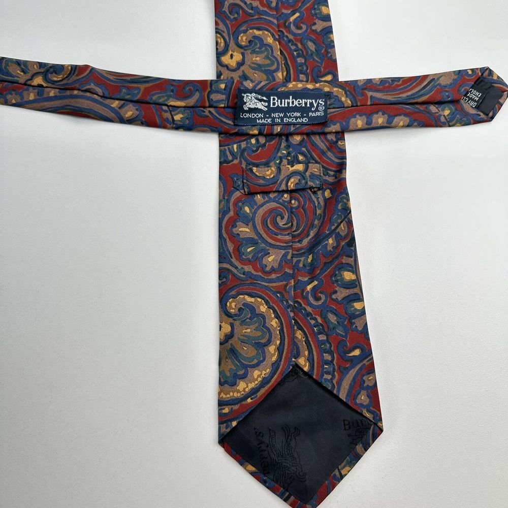 Burberry London Silk Blue Green Red Tie Paisley All Over Print England 3.75"x56"